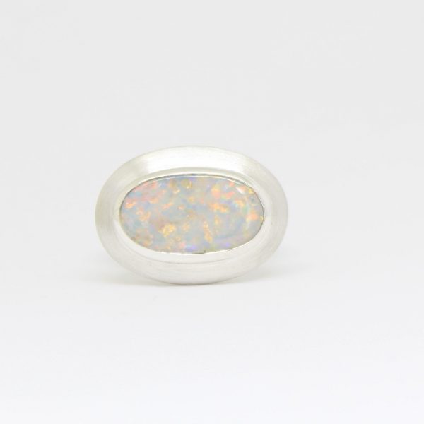 Natural solid white / light opal ring set in sterling silver