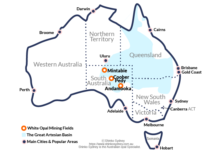 Australian White Opal Mining Fields map